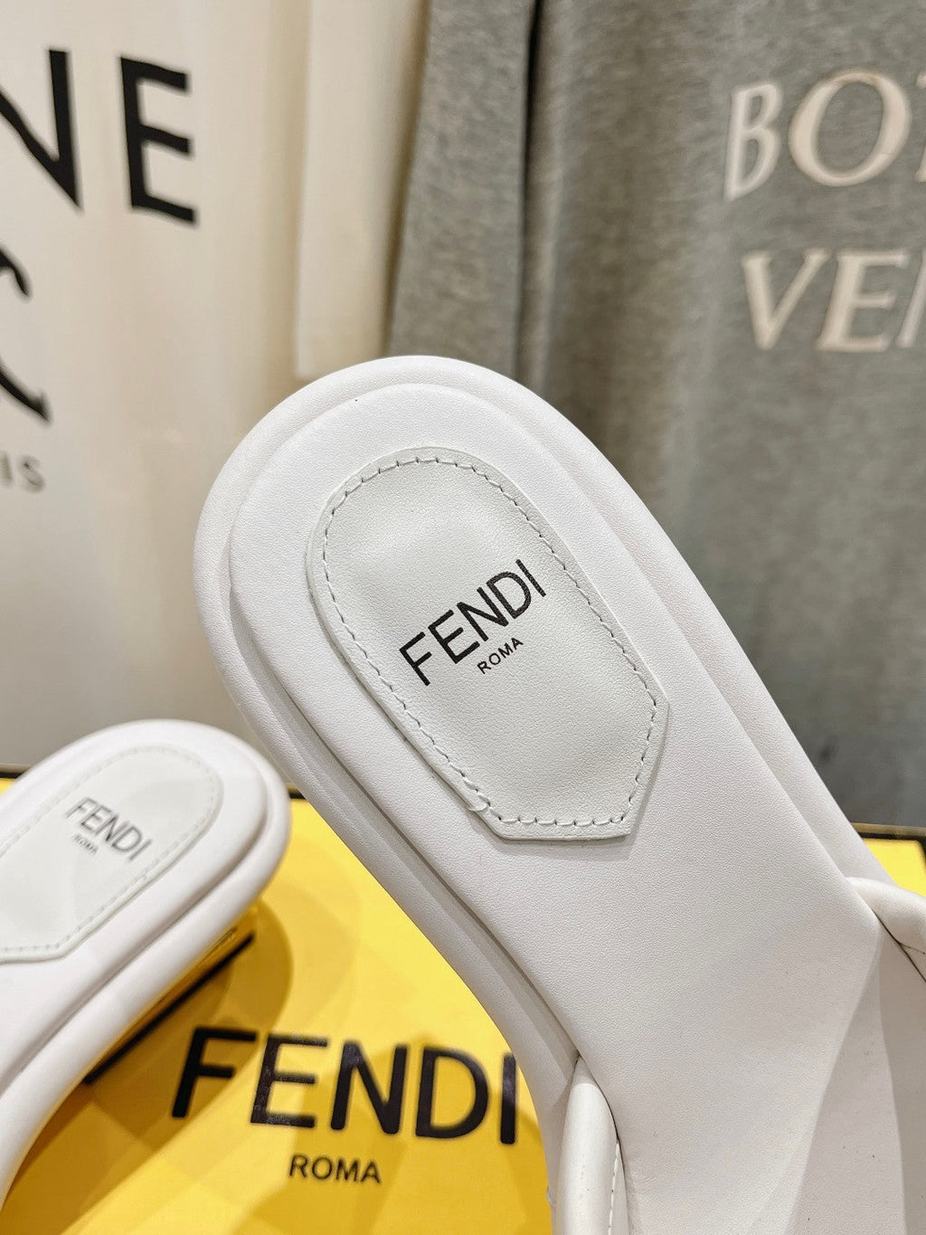 FENDI BAGUETTE MEDIUM-HEEL SANDALS 45 MM IN WHITE CALFSKIN