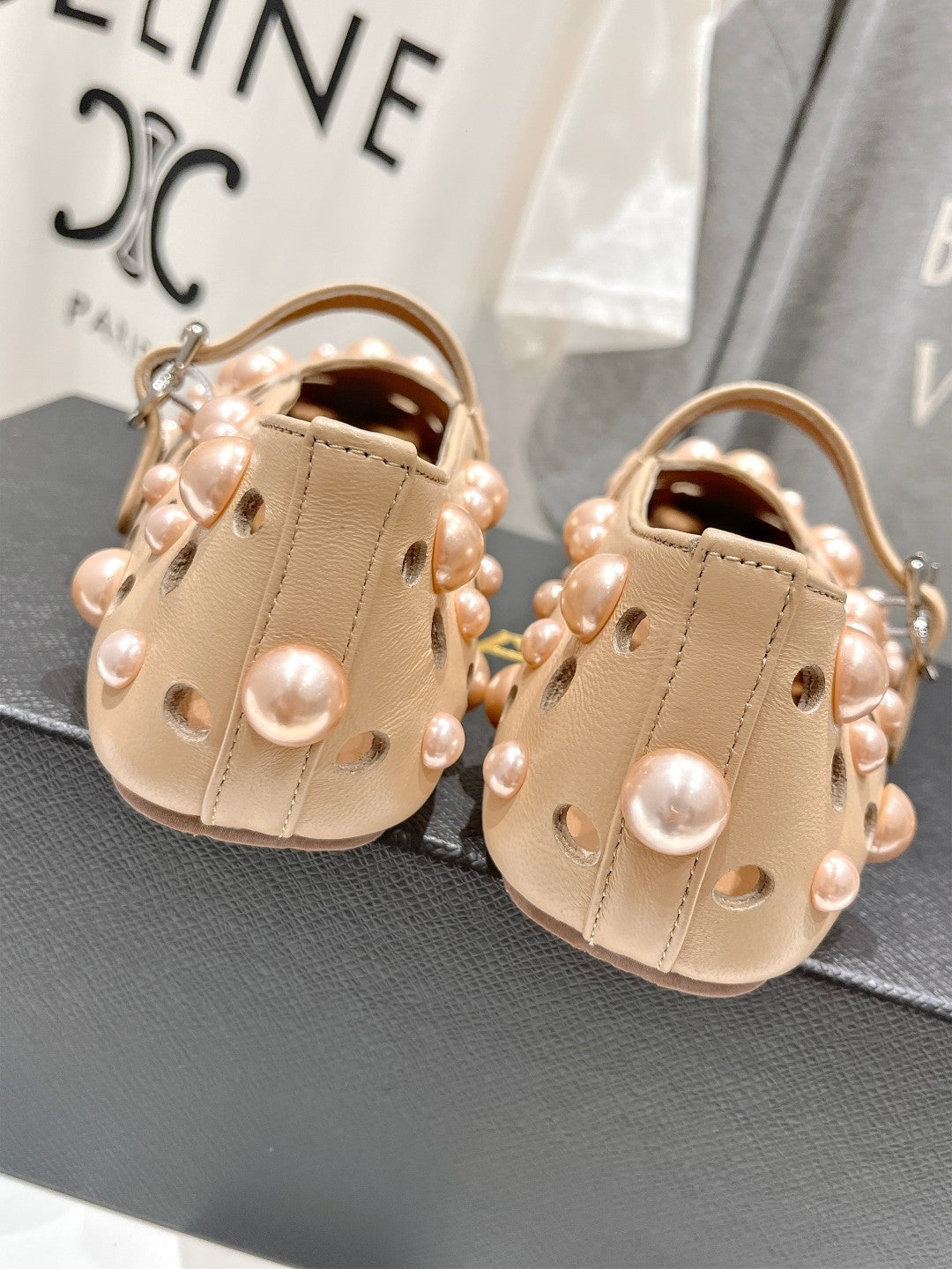 ALAIA PEARL MARY JANE SHOES IN BISQUE BEIGE LAMBSKIN