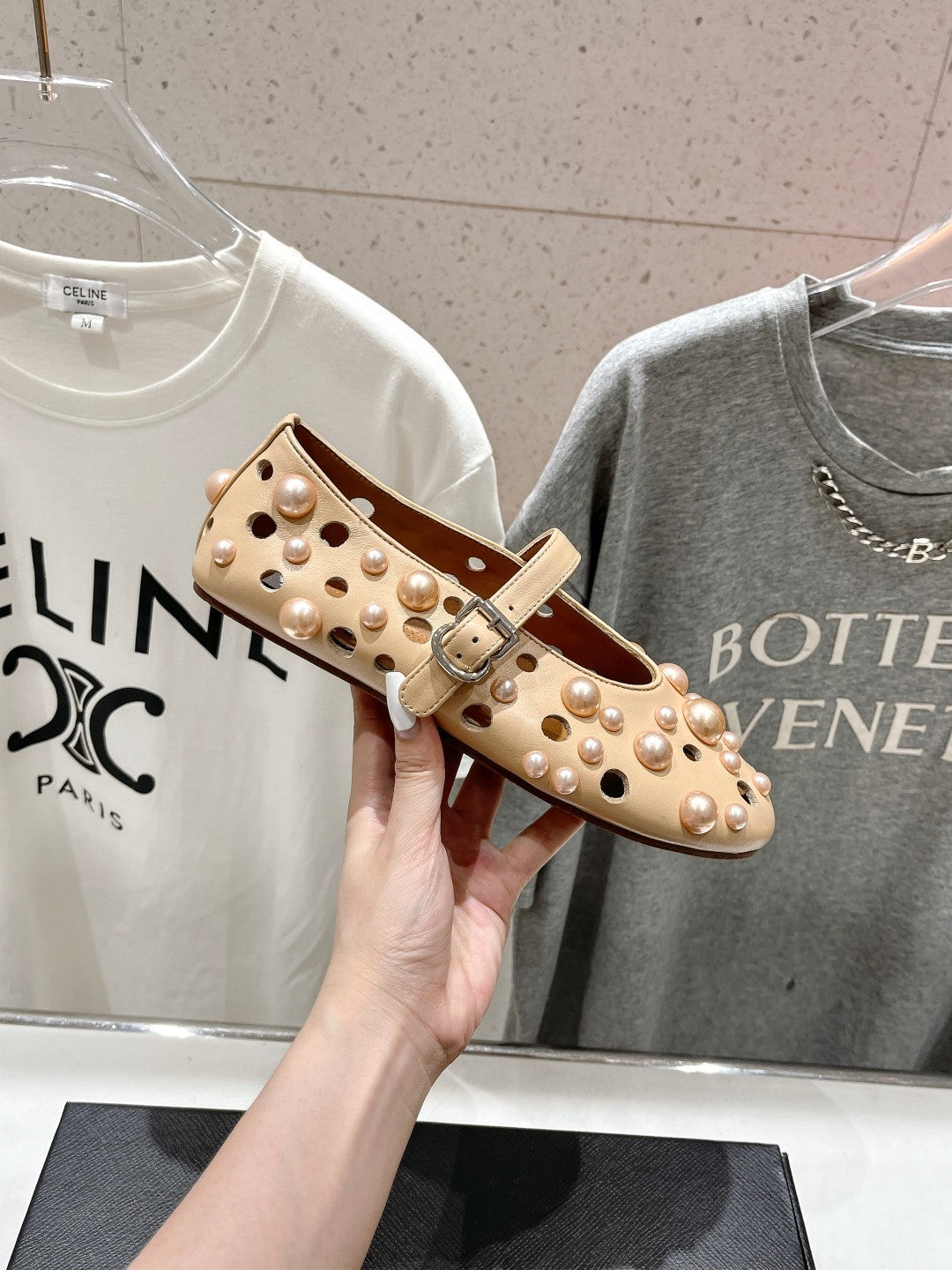 ALAIA PEARL MARY JANE SHOES IN BISQUE BEIGE LAMBSKIN