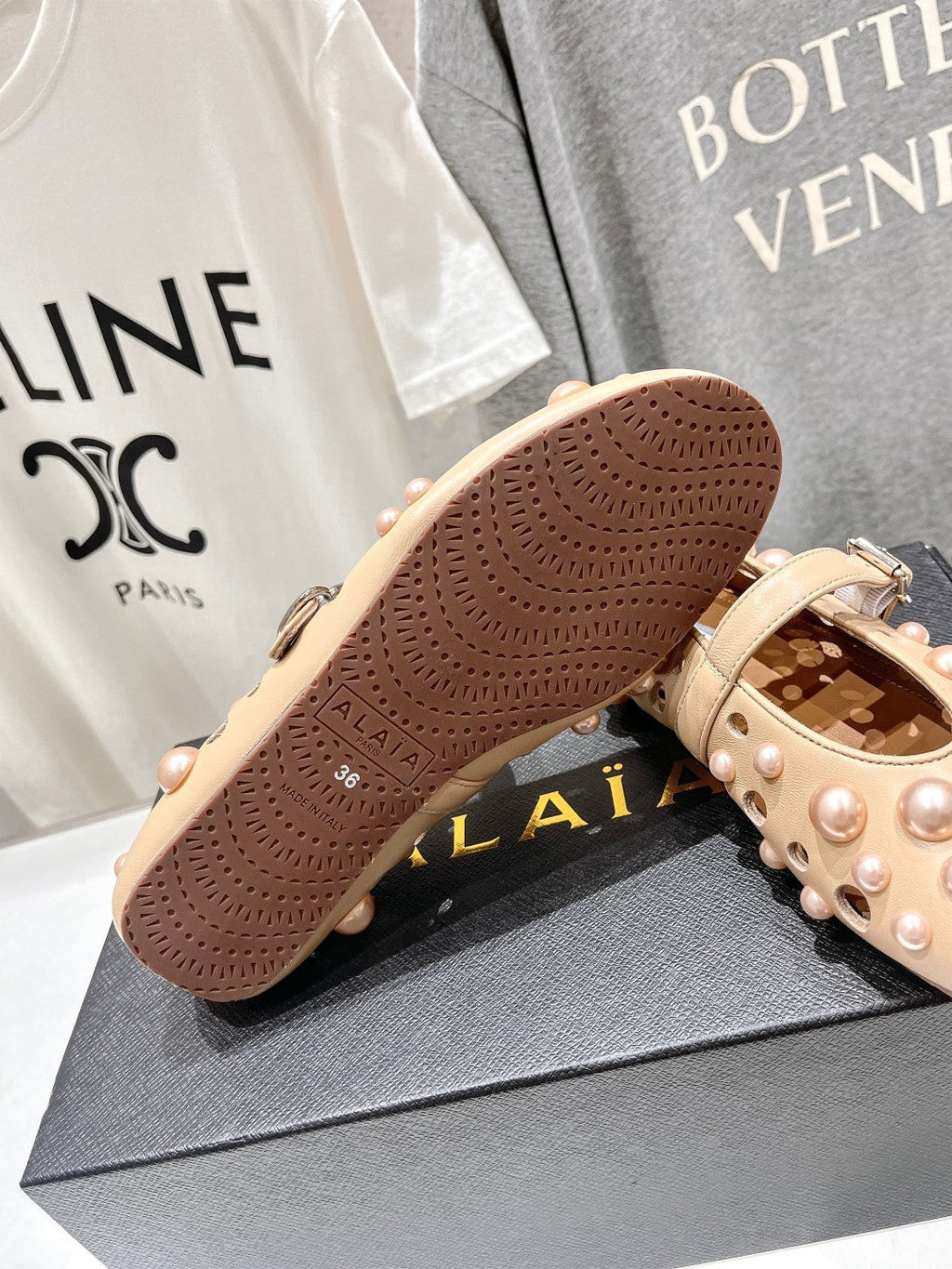 ALAIA PEARL MARY JANE SHOES IN BISQUE BEIGE LAMBSKIN
