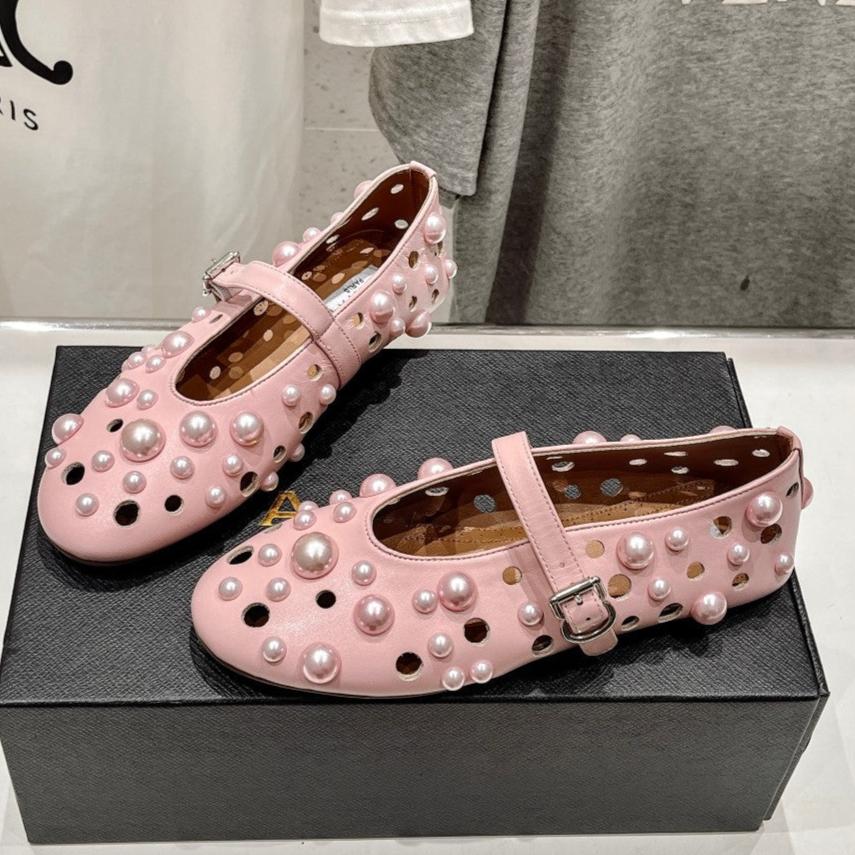ALAIA PEARL MARY JANE SHOES IN LIGHT PINK LAMBSKIN