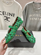ALAIA PEARL MARY JANE SHOES IN EMERALD GREEN LAMBSKIN