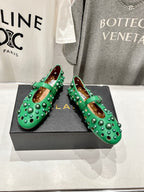 ALAIA PEARL MARY JANE SHOES IN EMERALD GREEN LAMBSKIN