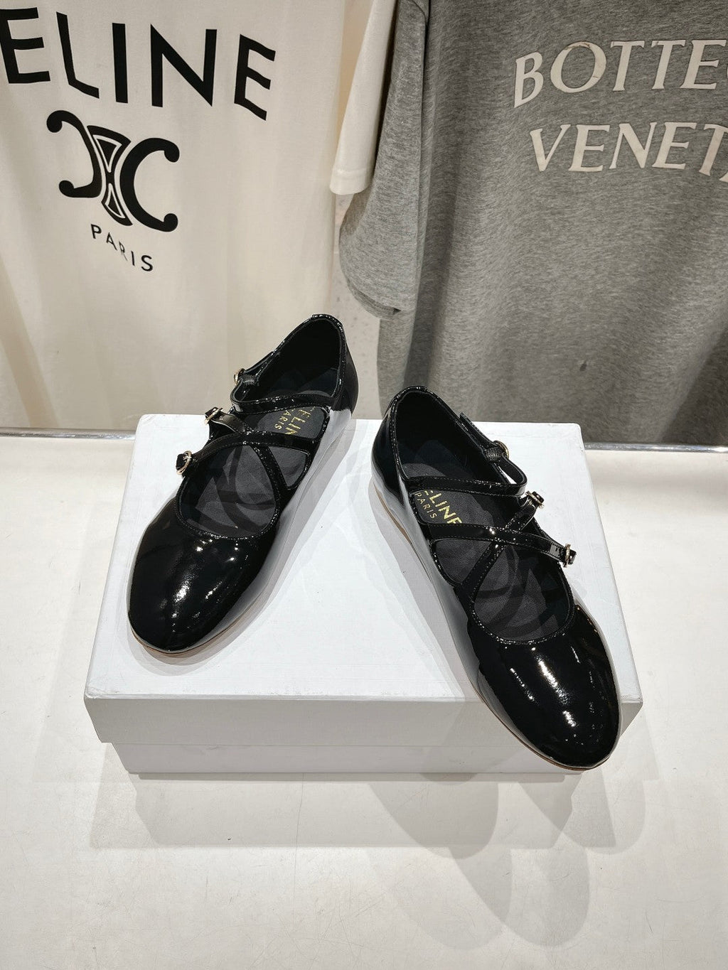 Celin Ballerina Triple Strap Black Patent Calfskin