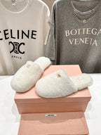 Miu Slippers White Soft Imported Wool And Fur