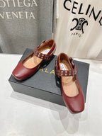 Alaila Biker Ballet Flats In Brown Red Cowhide 911440