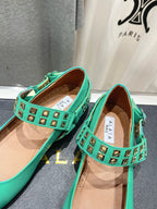 Alaila Biker Ballet Flats In Seafoam Green Cowhide 911446