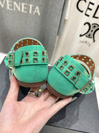 Alaila Biker Ballet Flats In Seafoam Green Cowhide 911446