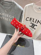 Alaila Ballet Flats In Red Velvet With Rhinestones 971994