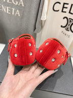 Alaila Ballet Flats In Red Velvet With Rhinestones 971994