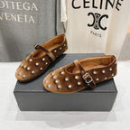Alaila Ballet Flats In Moss Brown Velvet With Rhinestones 971998