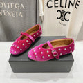Alaila Ballet Flats In Deep Pink Velvet With Rhinestones 972002