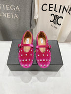 Alaila Ballet Flats In Deep Pink Velvet With Rhinestones 972002
