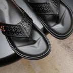 HM Men's Thong Sandals Black Cowhide 547360