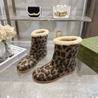 GG Horsebit Snow Leopard Woolen Fleece 576258