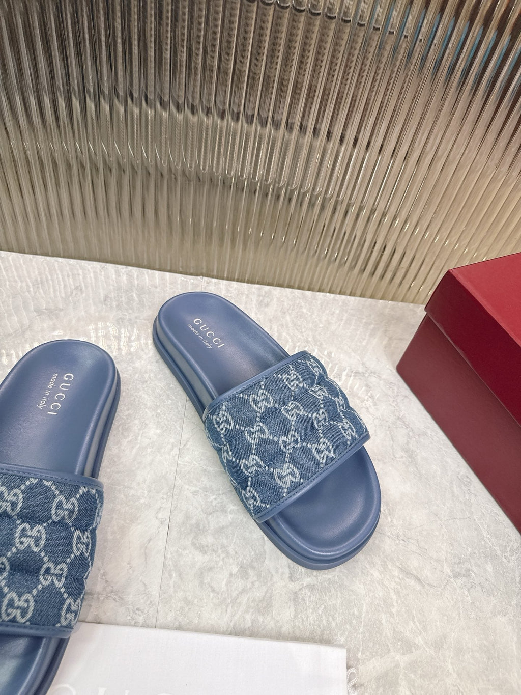 GG Slide Sandal Blue Canvas Rubber 788184