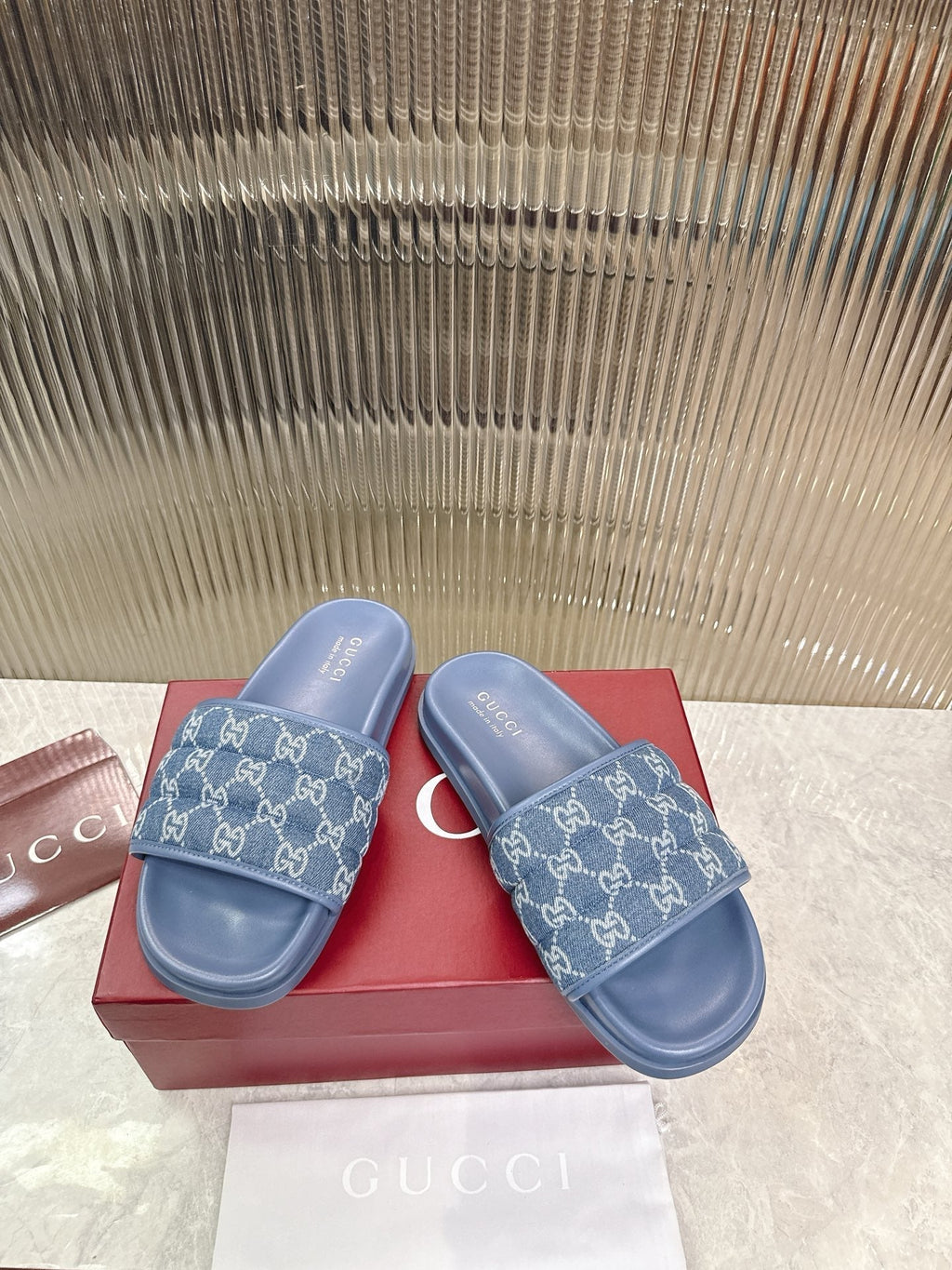 GG Slide Sandal Blue Canvas Rubber 788184