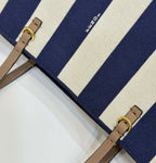 FENDI ROLL 22 TOTE BAG IN MIDNIGHT BLUE MIX WHITE CANVAS