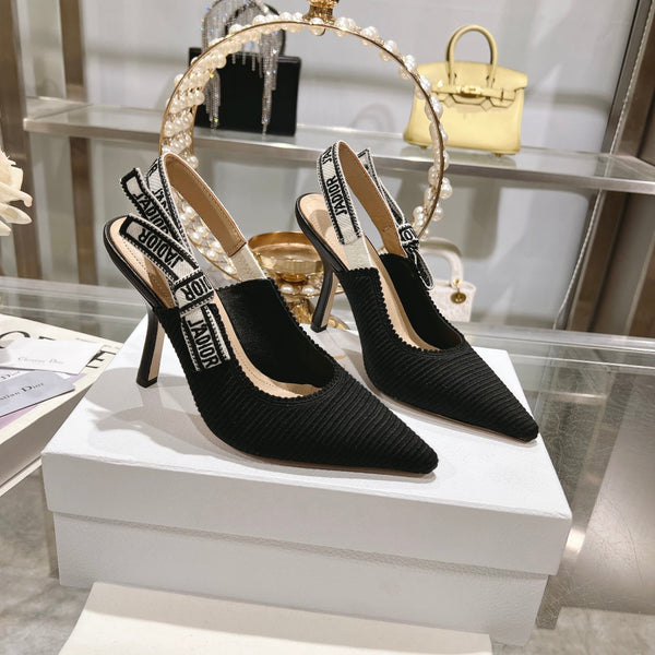 cd slingback pumps 95 black embroidered cotton ribbon