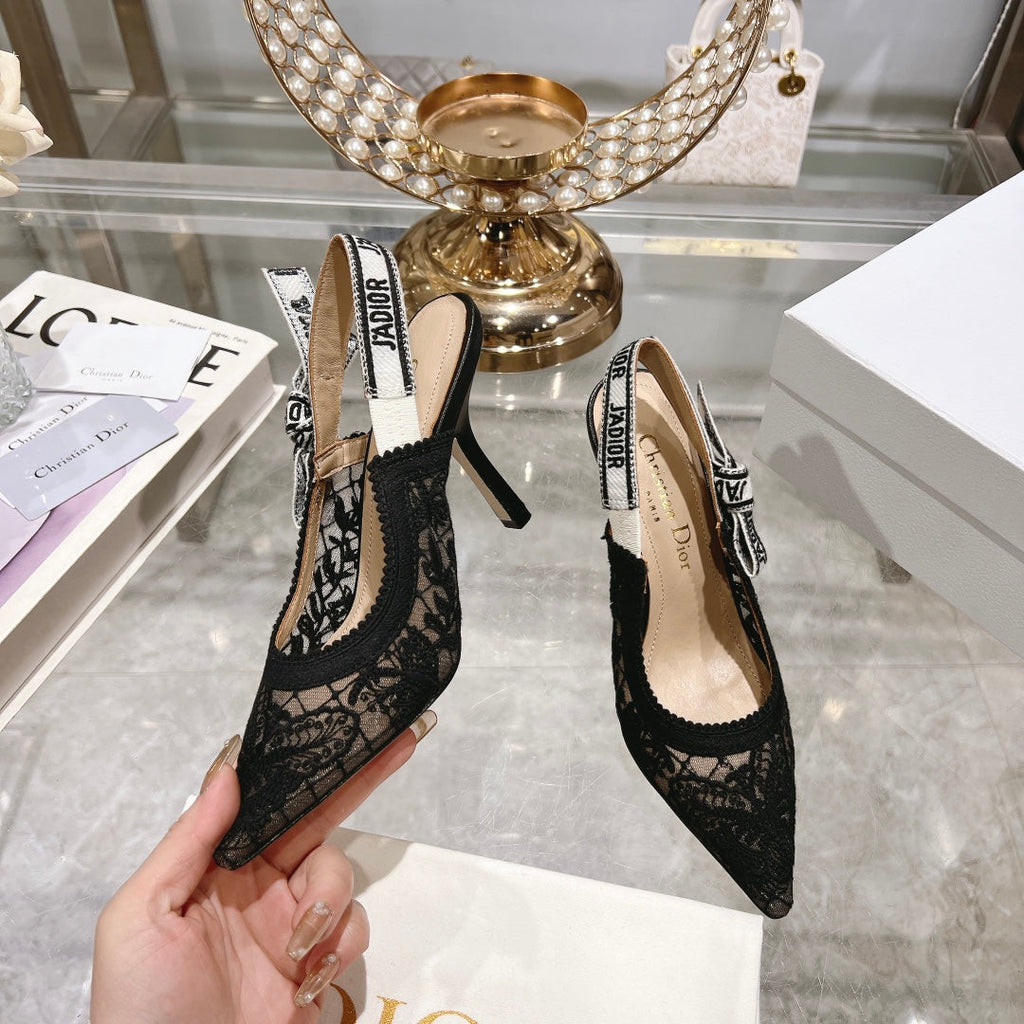 cd slingback pumps 95 transparent mesh embroidered black butterfly motif