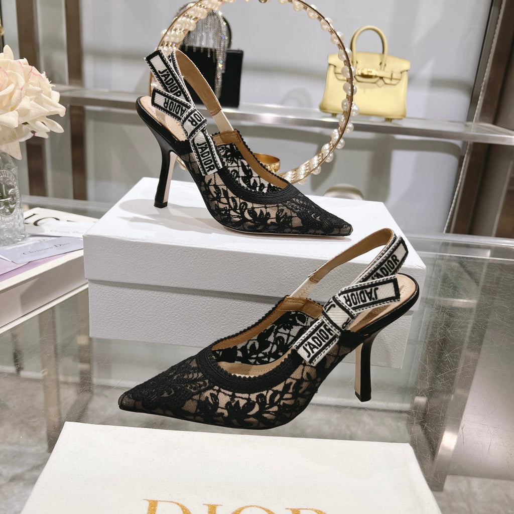 cd slingback pumps 95 transparent mesh embroidered black butterfly motif