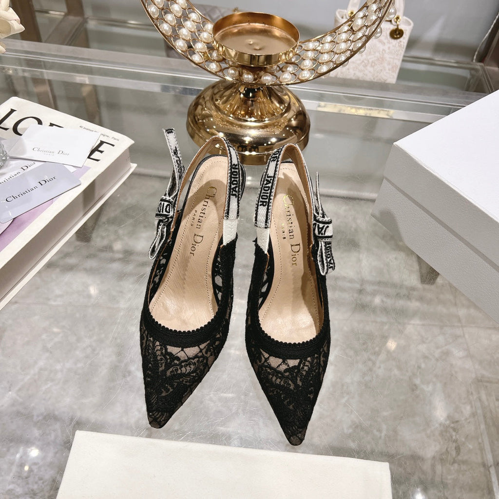 cd slingback pumps 95 transparent mesh embroidered black butterfly motif