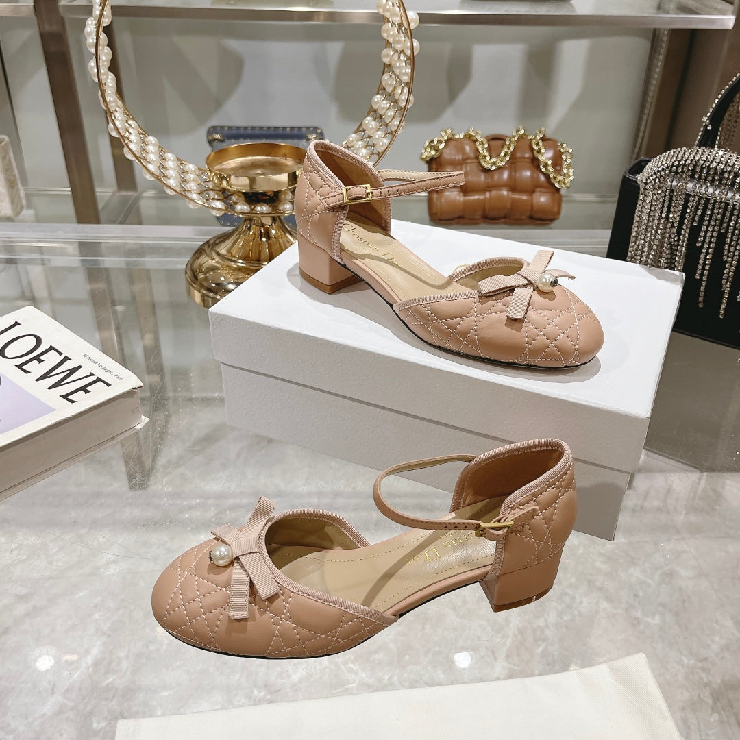CD Ballet Pump Beige Quilted Cowhide