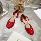 CD Ballet Pump Red Quilted Cowhide