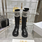 CD D-Major Boot Black Mix White Calfskin And Denim Fabric