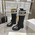 CD D-Major Boot Black Mix White Calfskin And Denim Fabric
