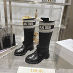 CD D-Major Boot Black Mix White Calfskin And Denim Fabric