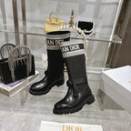 CD D-Major Boot Black Mix White Calfskin And Denim Fabric