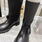 CD D-Major Boot Black Mix White Calfskin And Denim Fabric