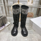 CD D-Major Boot Black Mix White Calfskin And Tweed Fabric