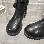 CD D-Major Boot Black Mix White Calfskin And Tweed Fabric