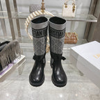 CD D-Major Boot Grey Mix Black Calfskin And Denim Fabric