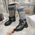 CD D-Major Boot Grey Mix Black Calfskin And Denim Fabric