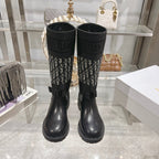 CD D-Major Boot Black Mix White Calfskin And Oblique Jacquard Fabric