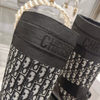 CD D-Major Boot Black Mix White Calfskin And Oblique Jacquard Fabric