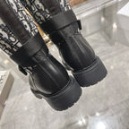 CD D-Major Boot Black Mix White Calfskin And Oblique Jacquard Fabric