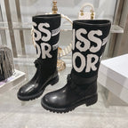 CD D-Major Boot Black Mix White Calfskin And Canvas