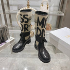 CD D-Major Boot Black Mix Beige Calfskin And Canvas