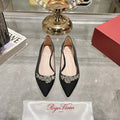 Viv 25 Crystal Diamond Buckle Flats Black Silk Satin 235396