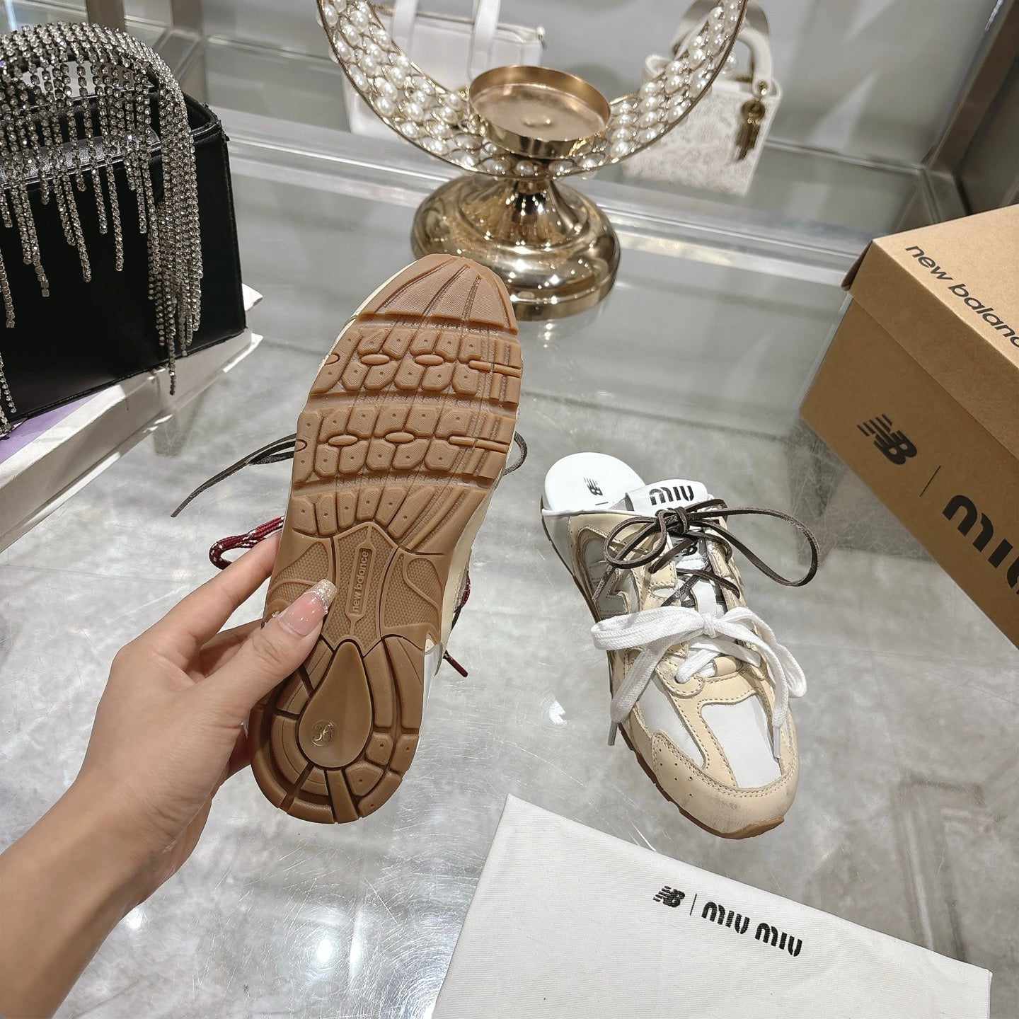 Miu x NB 530 SL Deco Mules Beige mix White Leather 235296