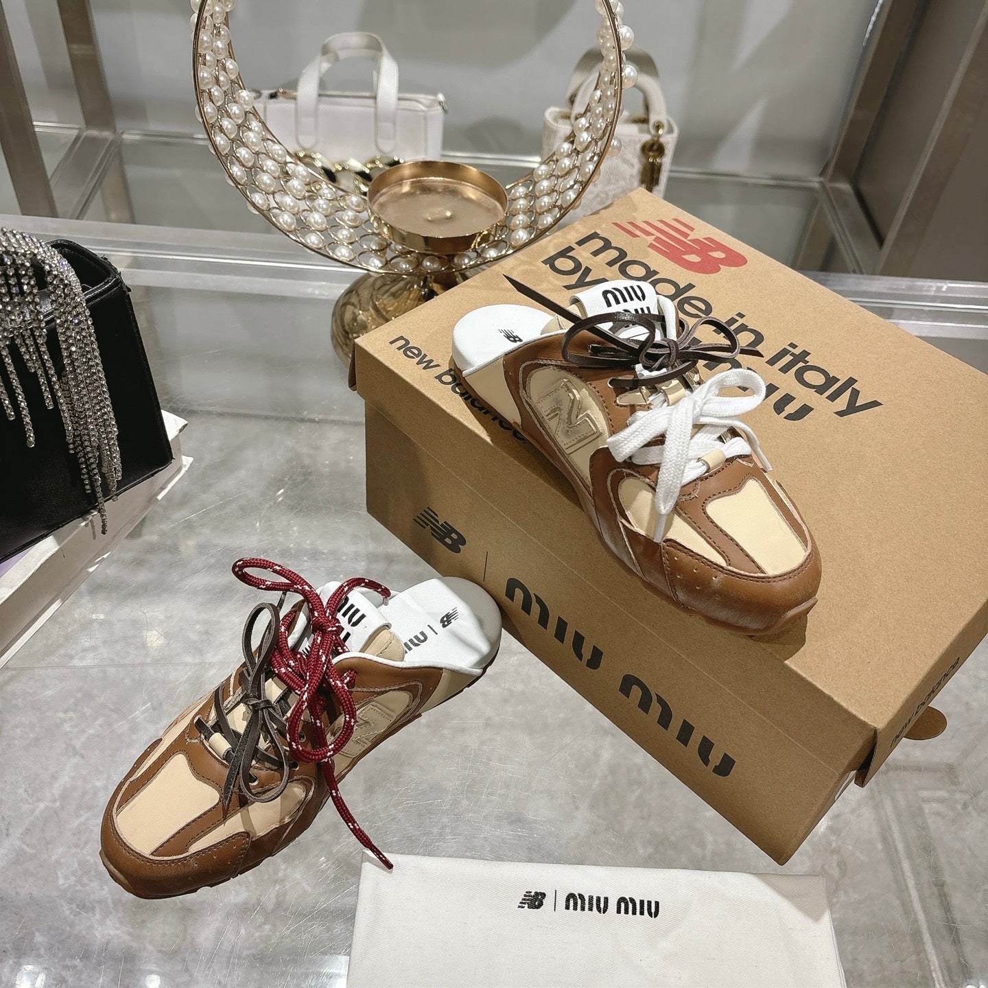 Miu x NB 530 SL Deco Mules Brown mix Beige Leather 235298