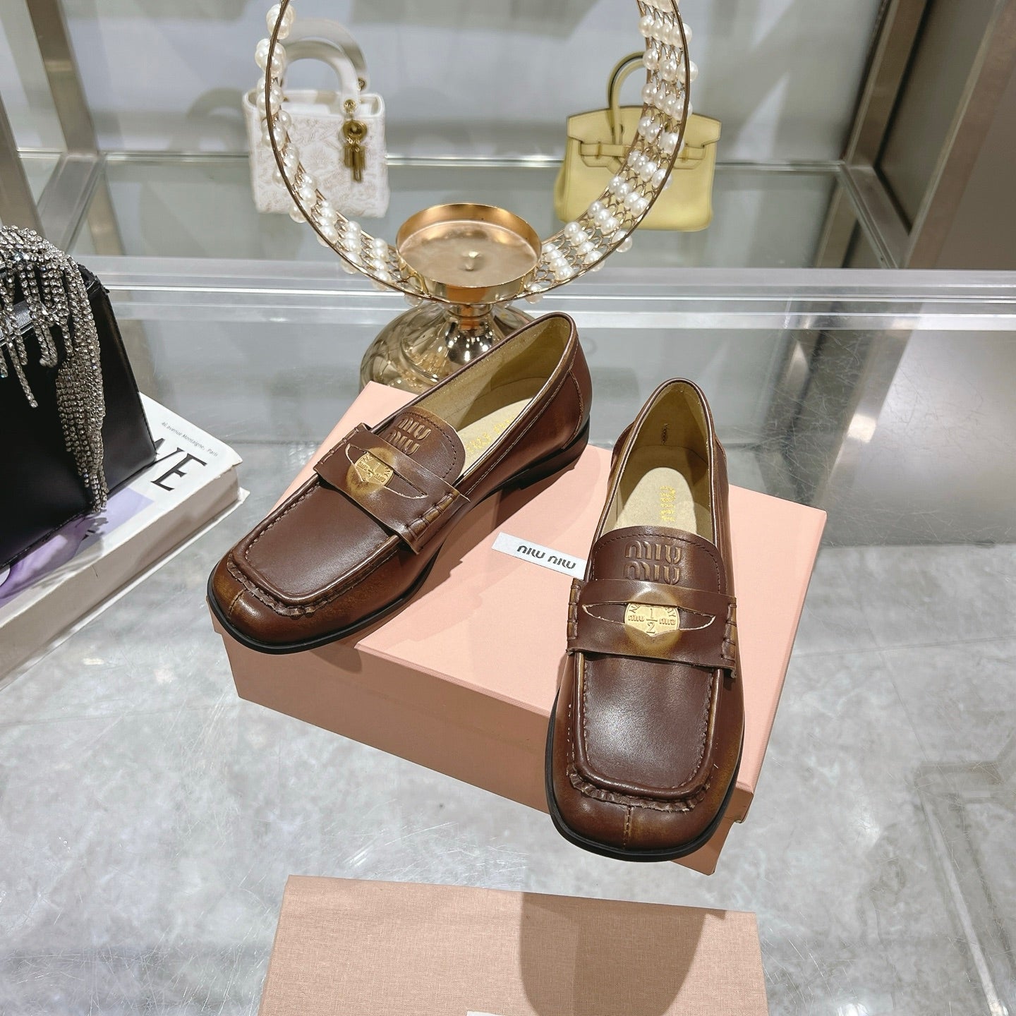 Miu 25C Loafers Coffee Cowhide 235302