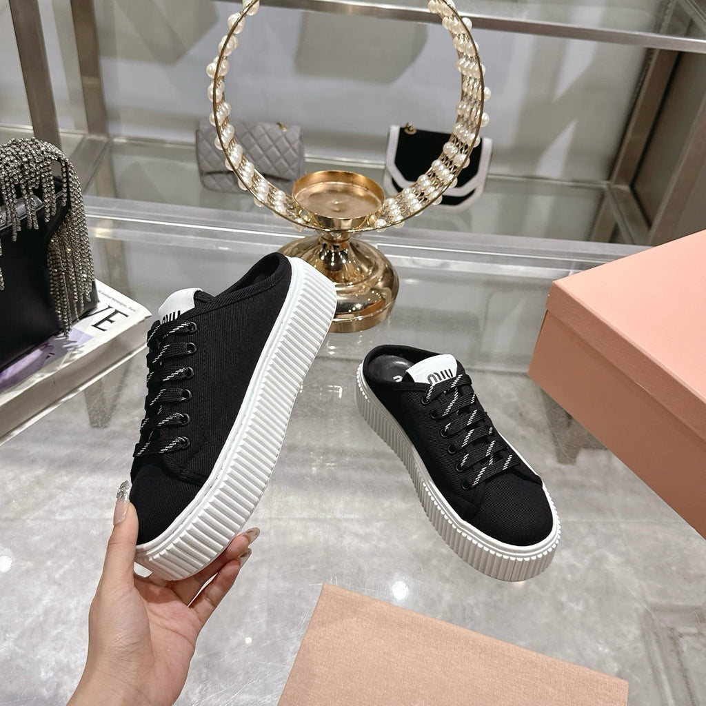 Miu 25C Sneaker Mules Black Demin Fabric 235316
