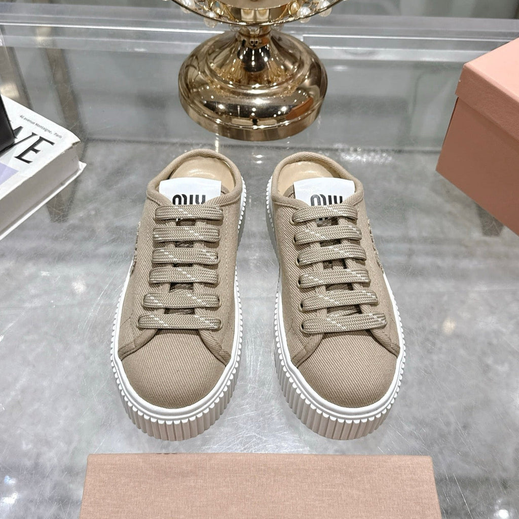Miu 25C Sneaker Mules Colonial Beige Demin Fabric 235319