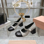 Miu 25C Mary Jane 75MM Beige Gray Mix Black Fabric 235368