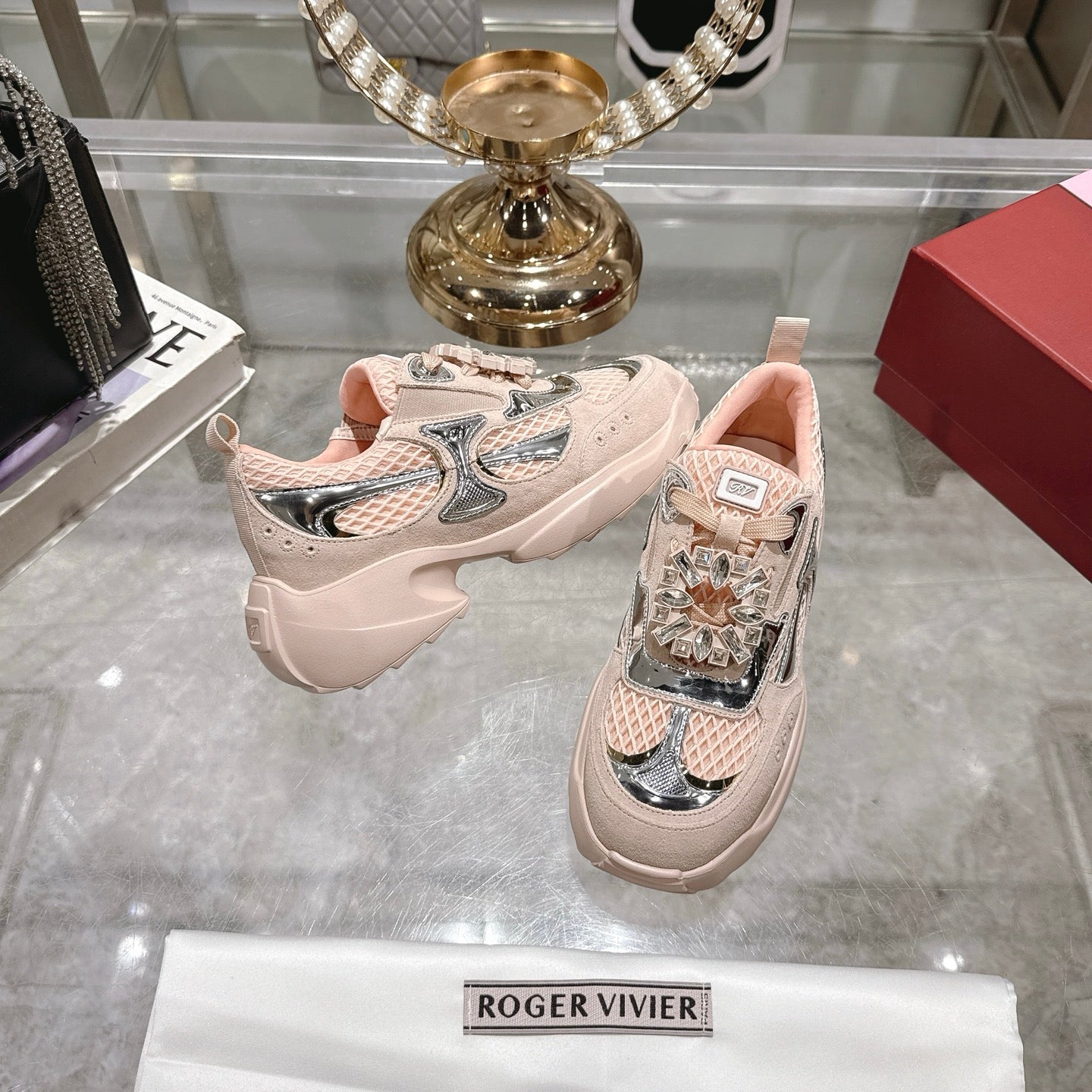 Viv 25 Diamond Sneaker Pink Cowhide   Imported 235357